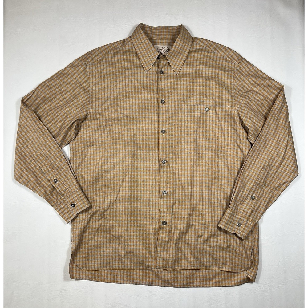 Ermenegildo Zegna Shirt Mens Large Orange Plaid Button Up Long Sleeve Italy